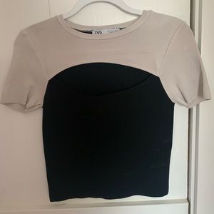 Zara cut out black and white top